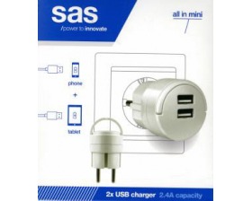 SAS GO MINI ADAPTOR 220V ΣΕ 2 USB 2.4A ΛΕΥΚΟ 